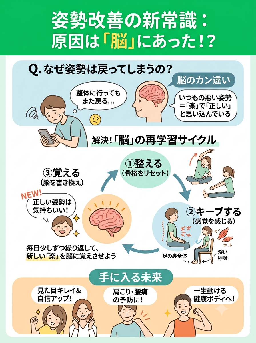 【つくば】整体×パーソナルトレーニング：「あれ、また戻ってる…？」 ⁡ 整体やマッサージに行った直後はスッキリしても、 気づけばいつもの猫背や反り腰に…page-visual 【つくば】整体×パーソナルトレーニング：「あれ、また戻ってる…？」 ⁡ 整体やマッサージに行った直後はスッキリしても、 気づけばいつもの猫背や反り腰に…ビジュアル